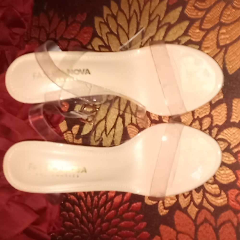 Fashion Nova Women's Tan/Clear Heels